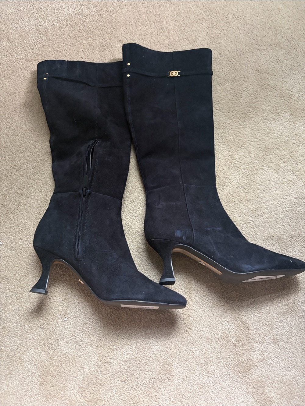 NWT Sam Edelman Black Suede Boots with Gold Accent - Women - Picture 4 of 7